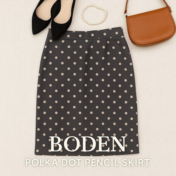 Boden Cotton Polka Dot Pencil Skirt Gray Tan Size 10 Career Office - Picture 15 of 15